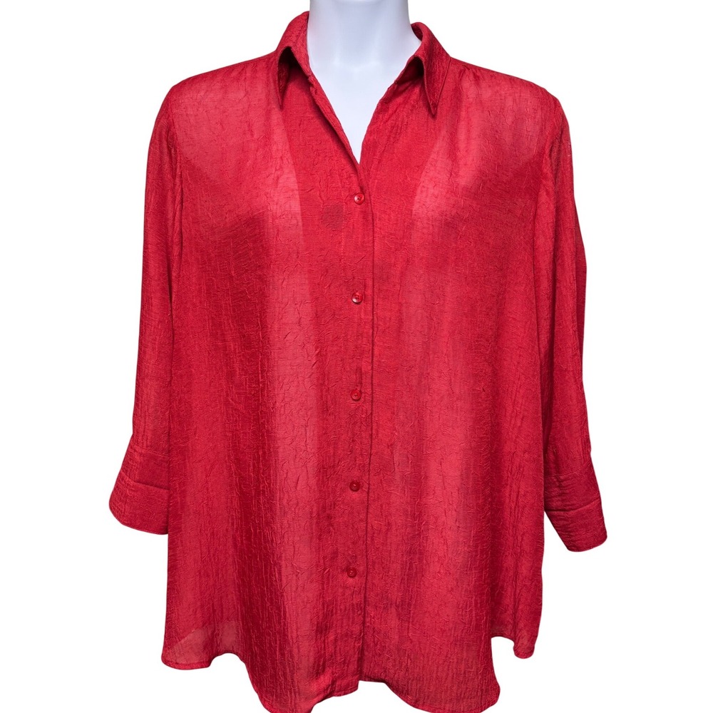 COLDWATER CREEK Red Textured Button Front Long Sleeve Tunic Blouse 2Xβ Lagenlook